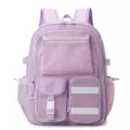 Großer lila Mesh-Rucksack mit mehreren praktischen Vordertaschen für Studenten und Reisen. - Lila