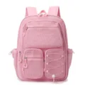 Rosa Mesh Rucksack, lässiger Student Reisetasche mit mehreren Taschen und Netzdesign. - Rosa