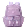 Light purple mesh backpack with multi pockets, hollow breathable school bag for beach and casual. - Violet