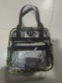 Clear PVC transparent tote bag with black straps and sunflower trim, multi-pocket design. - Sunflower Print