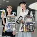 Transparenter PVC Rucksack Wasserdichte Schultasche für Alltag Freizeit und Schule - Rucksack und Federmäppchen / Weiß