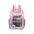Clear pink PVC backpack casual transparent school bookbag with front pocket and mesh side pockets. - Standard Small Pink