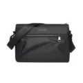 Black waterproof leather men messenger bag casual outdoor shoulder crossbody bag with wide strap - Minimalist Black