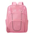 Pink mesh backpack for outdoor sports, breathable hollow design with reflective strips. - Pink