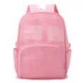 Sac à dos étudiant en maille rose, sac de jour décontracté pour plage et fitness. - 6717 - Rose