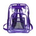 Clear purple PVC backpack with multiple storage compartments, durable school bag for daily use. - Purple