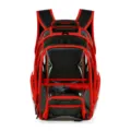 Durable clear PVC backpack with striking red and black trim, large capacity school bookbag. - Trendy Cool Color-Block - Red