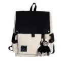 Lässiger Segeltuch Rucksack Schultertasche zweifarbig minimalistisch Schulrucksack mit Affenanhänger - Weiß und Schwarz