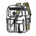 Clear PVC Backpack with Sunflower Trim Student Schoolbag Casual Travel Daypack Model - Black Daisy