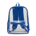 Clear PVC backpack with blue straps, spacious main compartment and front zipper pocket. - Minimalist Edition Blue