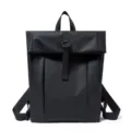 Stylish black waterproof roll top backpack large capacity casual travel school men daypack - Black