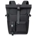 Schwarzer Roll-Top-Rucksack für Herren, stylischer Reise-Computer-Tagesrucksack mit Fächern. - Schwarz