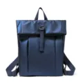 Men's Dark Blue Roll Top Waterproof Backpack Large Capacity Casual Travel Hiking School Bag - Blue