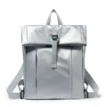 Waterproof silver roll top backpack for men, stylish large capacity travel school bag. - Silver