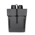 Dark grey roll top backpack waterproof PU leather urban business casual daypack for men - Gray