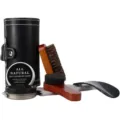 Kit de cuidado de calzado portátil con estuche de cuero, cepillos, betún y calzador para zapatos. - Set de 6 Piezas Pequeño / Negro