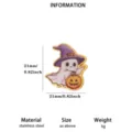 Joli badge en émail citrouille fantôme d'Halloween, broche en acier inoxydable, taille 21mm, poids 5g. - Style Citrouille Fantôme (XZ431) / 21mm