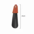 Portable metal shoehorn with brown leather cover, durable stainless steel shoe lifter 16cm. - 16cm Straight Shoehorn with Leather Case (Black Lacquer)