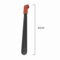 Stainless steel shoehorn with leather handle, 42cm long thickened metal shoe helper tool. - 42cm Curved Hook Shoehorn with Leather Case (Black Lacquer)