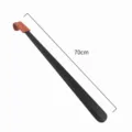 Long metal shoehorn with brown leather handle, 70cm thickened shoe lifter tool for easy wear. - 70cm Curved Hook Shoehorn with Leather Case (Black Lacquer)