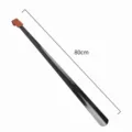 Long stainless steel shoehorn with leather handle, 80cm extra long metal shoe lifter. - 80cm Curved Hook Shoehorn with Leather Case (Black Lacquer)