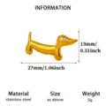 Golden stainless steel cute dachshund chopstick rest with crystal eye, size 27x13mm. - Gold Puppy Style (XZ439)