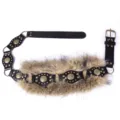 Close-up detail of retro wasteland style waist belt featuring plush fur and metal rivets. - With Fur Style / Black