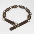 Vintage brown metal ring studded leather belt Y2K grunge waist accessory for women - Without Fur Style / Coffee