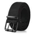 Black canvas belt with double pin metal buckle casual stylish waist belt for jeans pants - Black