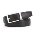 Detailed shot of a brown leather belt with a silver pin buckle, ideal for casual and business wear. - Style 5