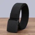 Black tactical nylon belt for men and women, durable canvas belt for outdoor sports daily wear. - Black