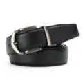 Classic black leather belt with silver pin buckle, elegant design for business and casual wear. - Style 7
