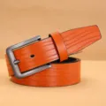 Men's Orange Wave Texture PU Leather Belt Casual Jeans Waistband with Metal Pin Buckle - Mixed Buckles, Light Brown, Style 1 / 115cm