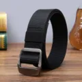 Men's black tactical nylon canvas belt detail featuring durable metal buckle for outdoor training. - 125cm / Black