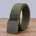 Close-up detail of the army green tactical nylon belt buckle and durable woven canvas texture. - Army Green