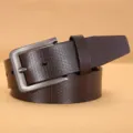 Men's casual pin buckle faux leather belt with stylish geometric texture for daily wear. - Mixed Buckles, Coffee, Style 1 / 115cm