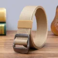 Men tactical nylon belt detail showing durable khaki braided strap and metal buckle setup. - 125cm / Khaki
