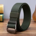 Green tactical canvas belt for men, durable nylon webbing with smooth metal buckle for outdoor. - 125cm / Army Green
