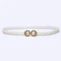 Elegant double-strand faux pearl waist belt featuring a chic gold interlocking buckle detail. - 1