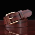 Men's business casual soft PU leather belt with golden metal pin buckle, classic brown design. - 115cm / Brown