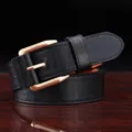 Men casual black PU leather belt with gold pin buckle stylish business trouser waist belt - 115cm / Black