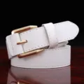 White PU leather belt for men with gold metal pin buckle, classic casual design variant. - 115cm / White