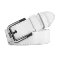 Men's white leather belt featuring a metal pin buckle and stylish skull debossed pattern. - 115cm / White