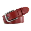 Men's vintage burgundy leather belt with metal pin buckle and stylish embossed skull pattern. - 115cm / Red
