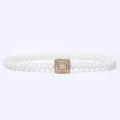 Pearl waist belt for women, elegant rhinestone square buckle dress sweater chain accessory. - 15
