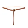 Women thin brown PU leather belt with gold metal round buckle stylish minimalist accessory - Brown