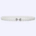 Exquisite pearl waist belt detail featuring a sparkling rhinestone bow and elastic double-row design. - 18