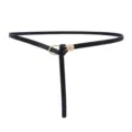 Slim black PU leather belt for women, minimalist gold buckle dress jeans waist belt. - Black