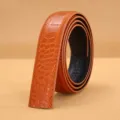 Ceinture homme cuir motif crocodile orange sans boucle automatique pantalon affaires sangle - 115cm / Beige