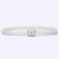 Pearl rhinestone waist belt detail, elegant flower metal buckle, elastic dress accessory - 19